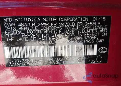 2015 Lexus Gs 350 from USA, damaged, VIN JTHBE1BLXFA008468